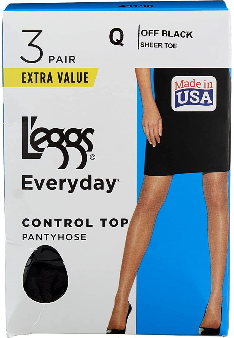 L'Eggs Womens L'Eggs Everyday Women'S Nylon Pantyhose Control Top Panty - Multiple Packs Available Apparel & Accessories > Clothing > Underwear & Socks > Shapewear L'eggs Off Black 3-pack 3 B