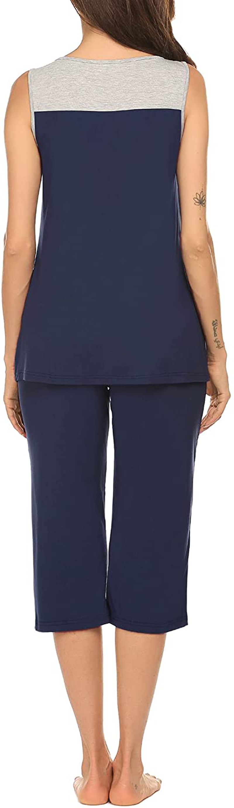 Ekouaer Womens Pajama Sets Capri Pants with Pleated Tank Tops Soft Sleepwear Ladies Sleep Sets Apparel & Accessories > Clothing > Sleepwear & Loungewear > Pajamas Kylie Max