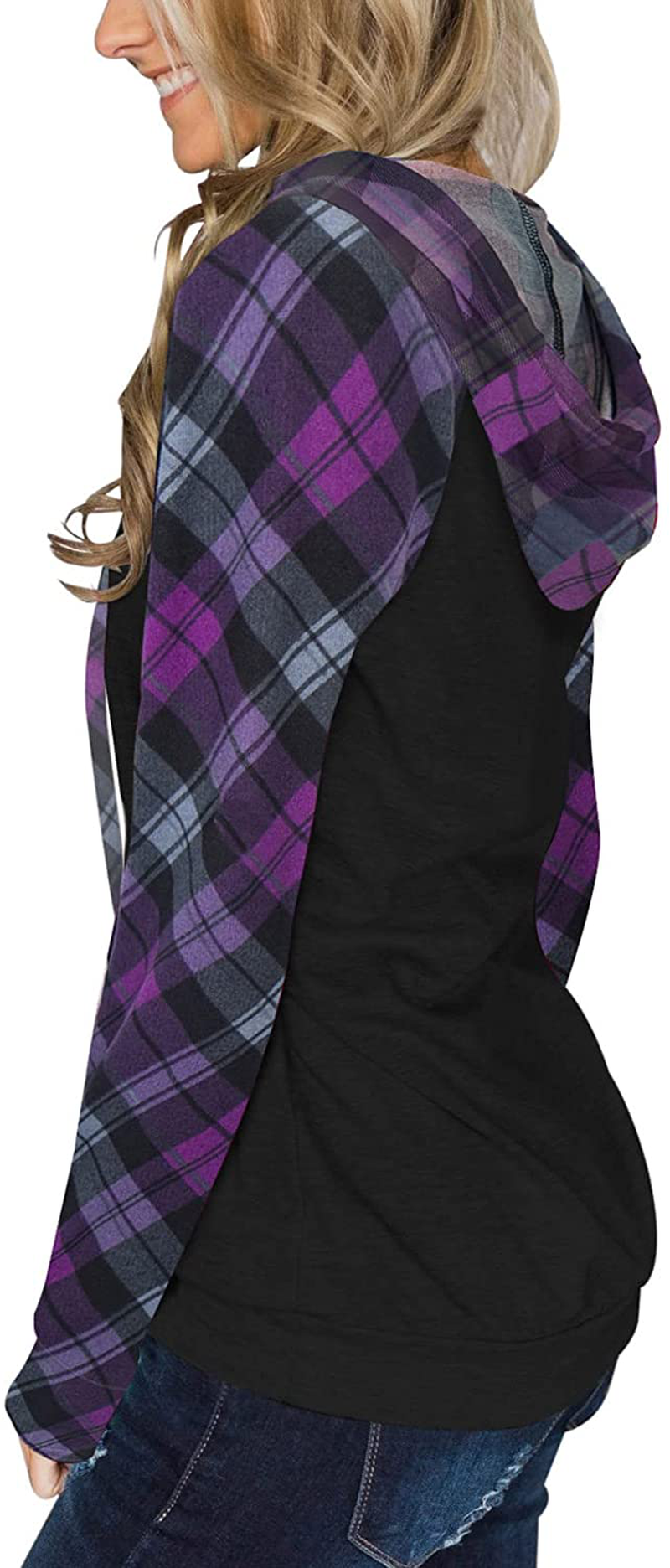 PINKMSTYLE Womens Color Block Hoodies Casual Lightweight Drawstring Pullover Sweatshirt Fall Long Sleeve Tops with Pocket Apparel & Accessories > Clothing > Activewear Kylie Max