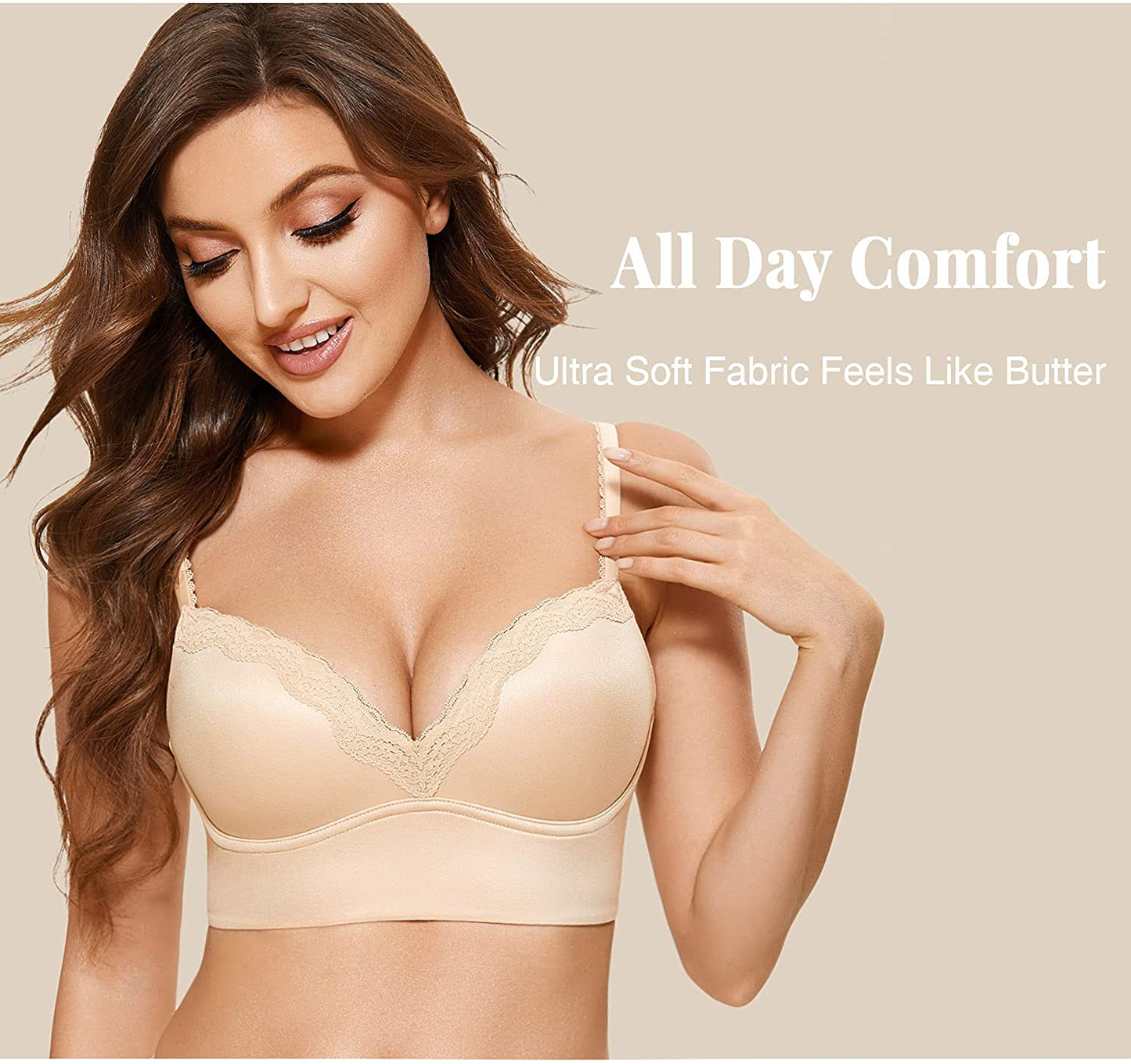 DOBREVA Women's Push Up Bra Wireless Padded Bralette Lace Longline Support Bras Apparel & Accessories > Clothing > Underwear & Socks > Bras DOBREVA