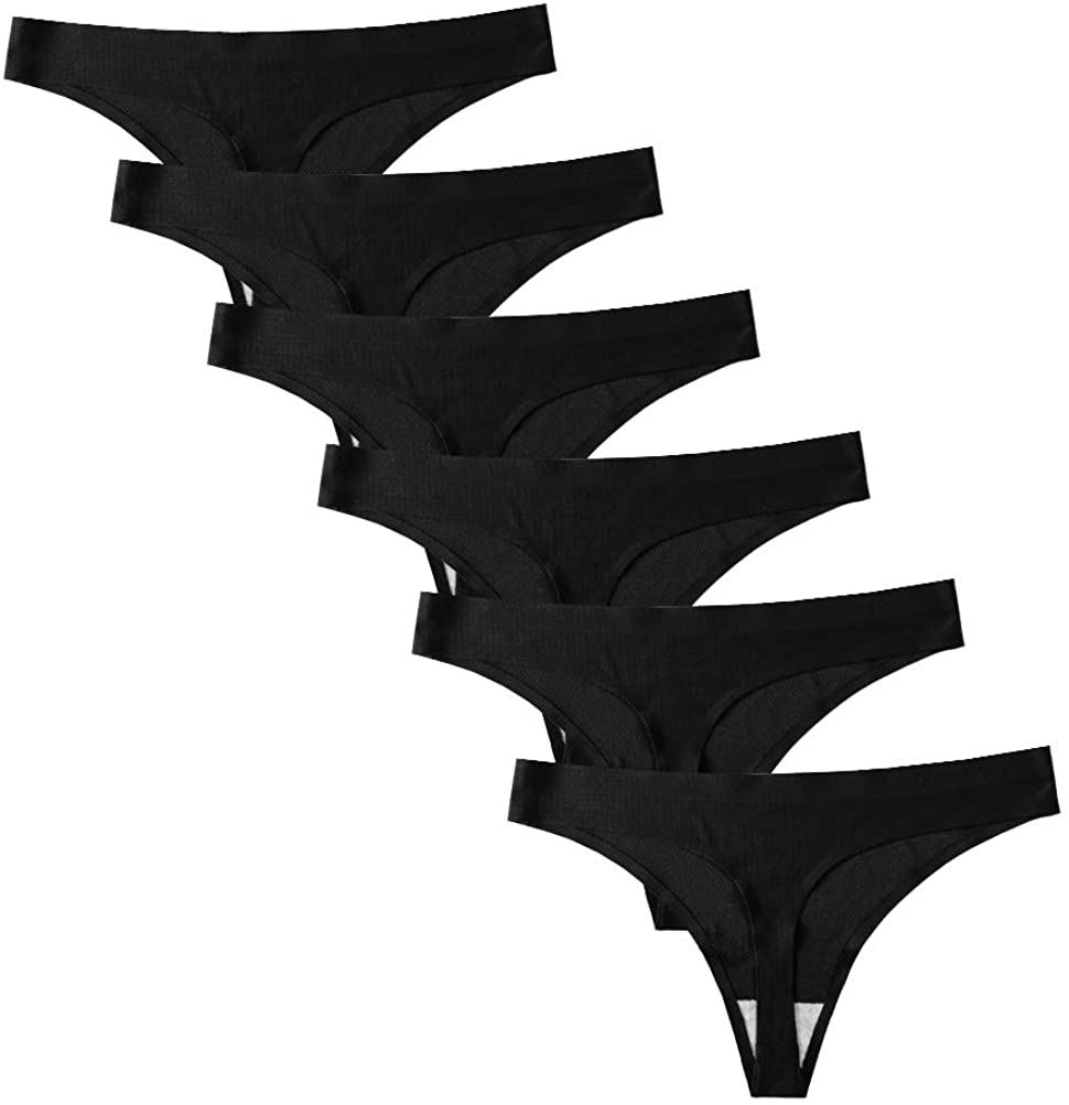 Closecret Lingerie Women 6 Pack Seamless Thongs Underwear Ice Silk Comfy G-string Panties Apparel & Accessories > Clothing > Underwear & Socks > Underwear Closecret Breathable Black Style Small