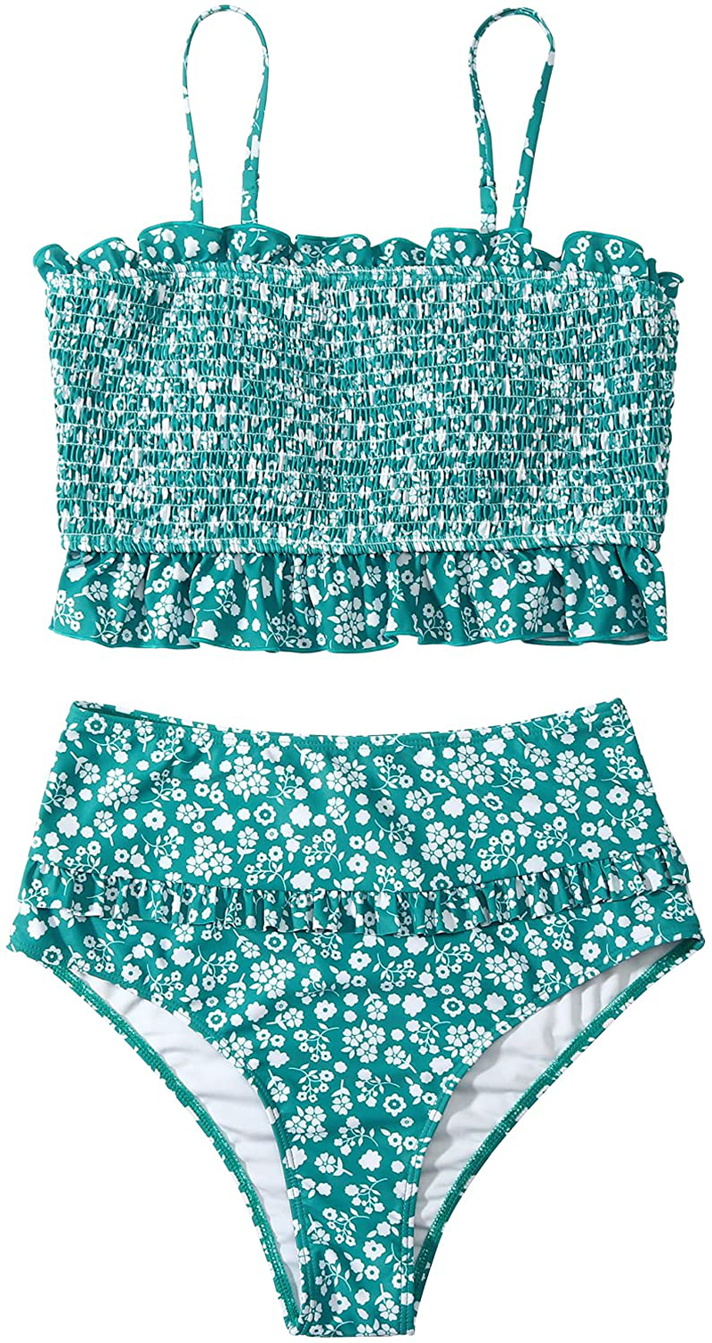 RXRXCOCO Womens Shirred Bandeau Bikini Cute Two Piece Swimsuit Off Shoulder High Waist Bathing Suit Apparel & Accessories > Clothing > Swimwear RXRXCOCO