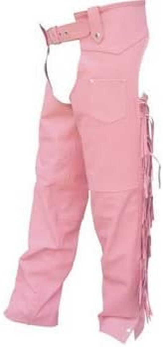 Ladies Pink Chaps with Braid, Fringe & Lined Analine Cowhide Apparel & Accessories > Clothing > Underwear & Socks > Underwear Allstate Leather