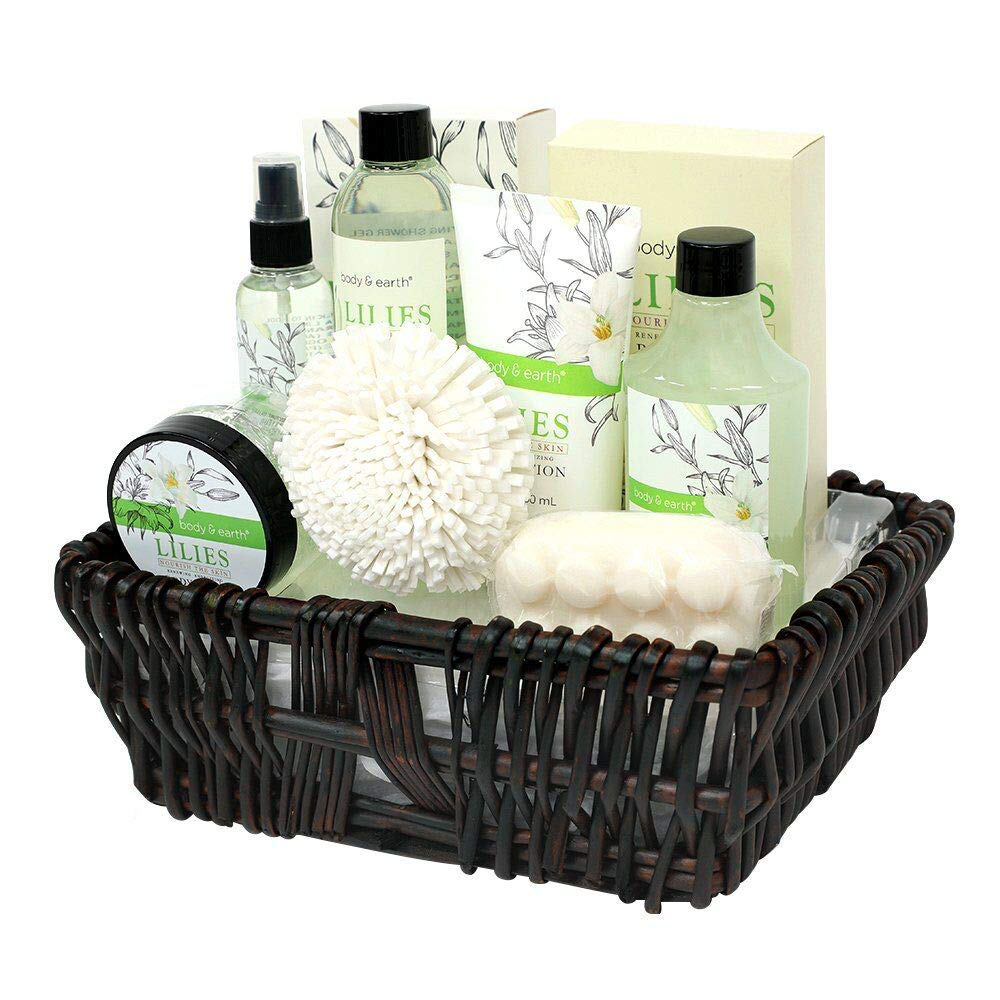 Gift Baskets for Women, Body & Earth Spa Basket Gifts for Women, Lily 10pc Spa Kit Gift Set with Bubble Bath, Shower Gel, Body Scrub, Body Lotion, Bath Salt, Birthday Gifts for Women Arts & Entertainment > Party & Celebration > Gift Giving BODY & EARTH