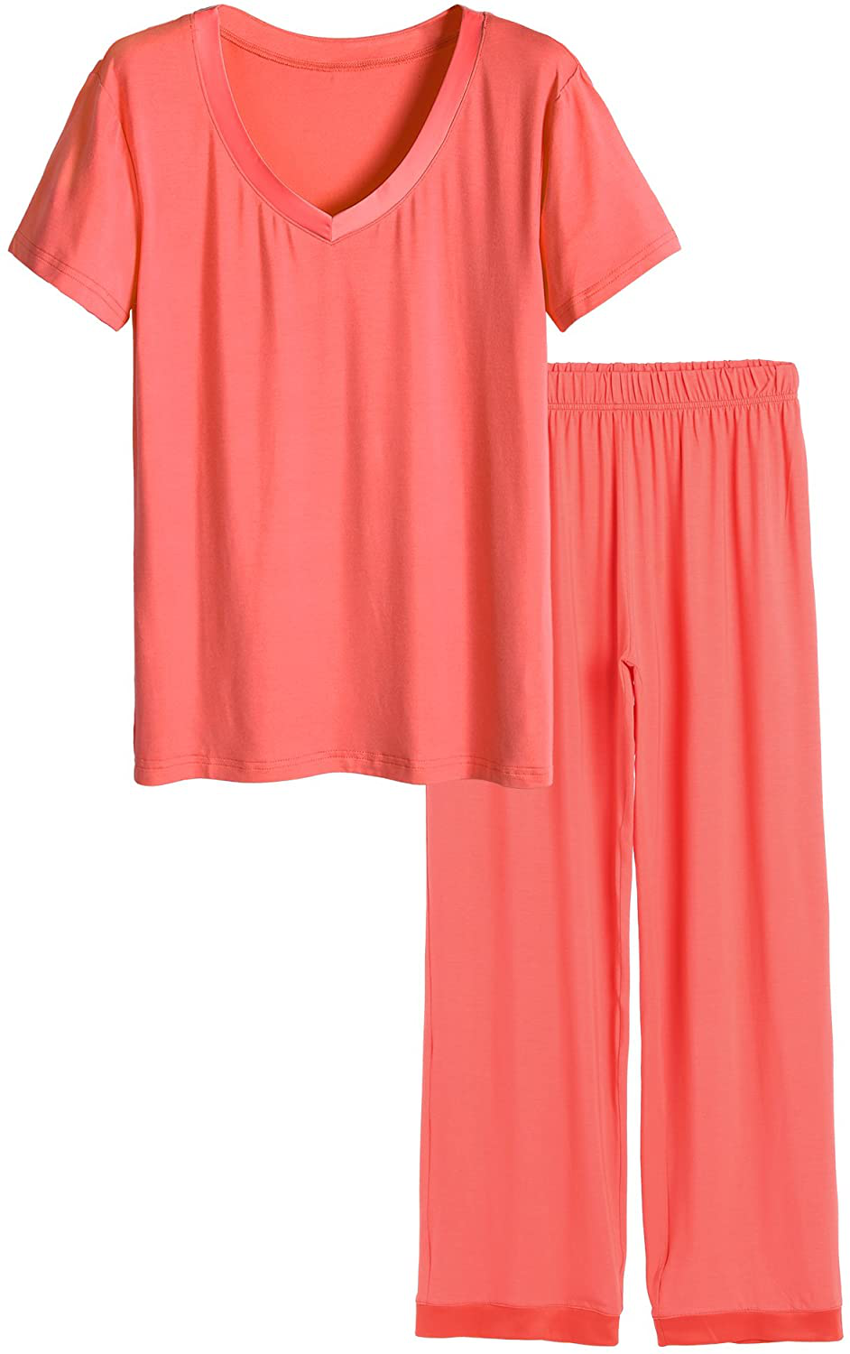Latuza Women's V-neck Sleepwear Short Sleeves Top with Pants Pajama Set Apparel & Accessories > Clothing > Sleepwear & Loungewear > Pajamas Latuza Coral Medium Petite