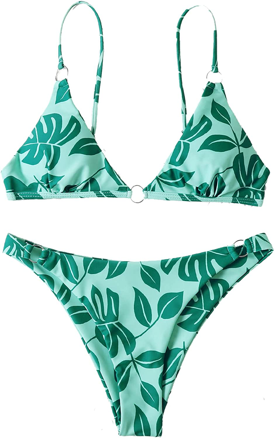 SOLY HUX Women's Print Tie Back Triangle Bikini Bathing Suits 2 Piece Swimsuits Apparel & Accessories > Clothing > Swimwear KYLIE MAX Green Leaf Small