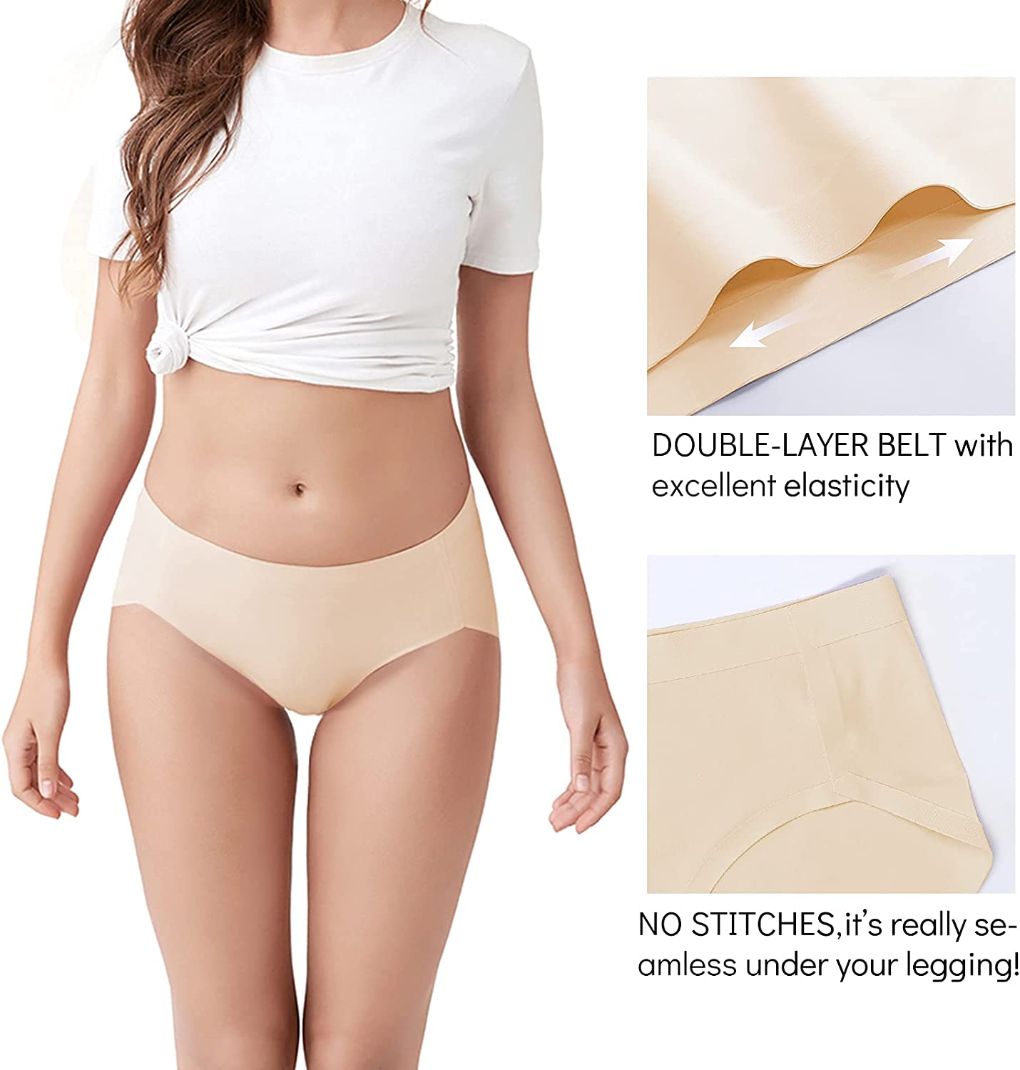 Fallsweet No Show Underwear for Women Seamless High Cut Briefs Mid-Waist Soft No Panty Lines,Pack of 5 Apparel & Accessories > Clothing > Underwear & Socks > Underwear FallSweet