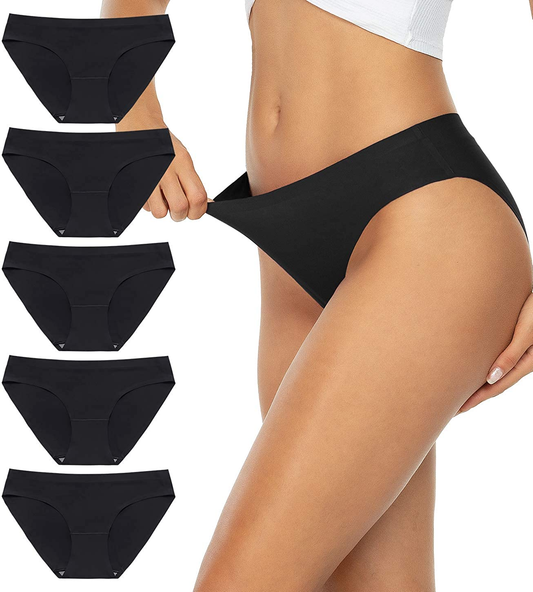 GNEPH Women'S Seamless Underwear No Show Panties Soft Stretch Bikini Ladies Hipster Underwears 5Pack Apparel & Accessories > Clothing > Underwear & Socks > Underwear GNEPH Black Large