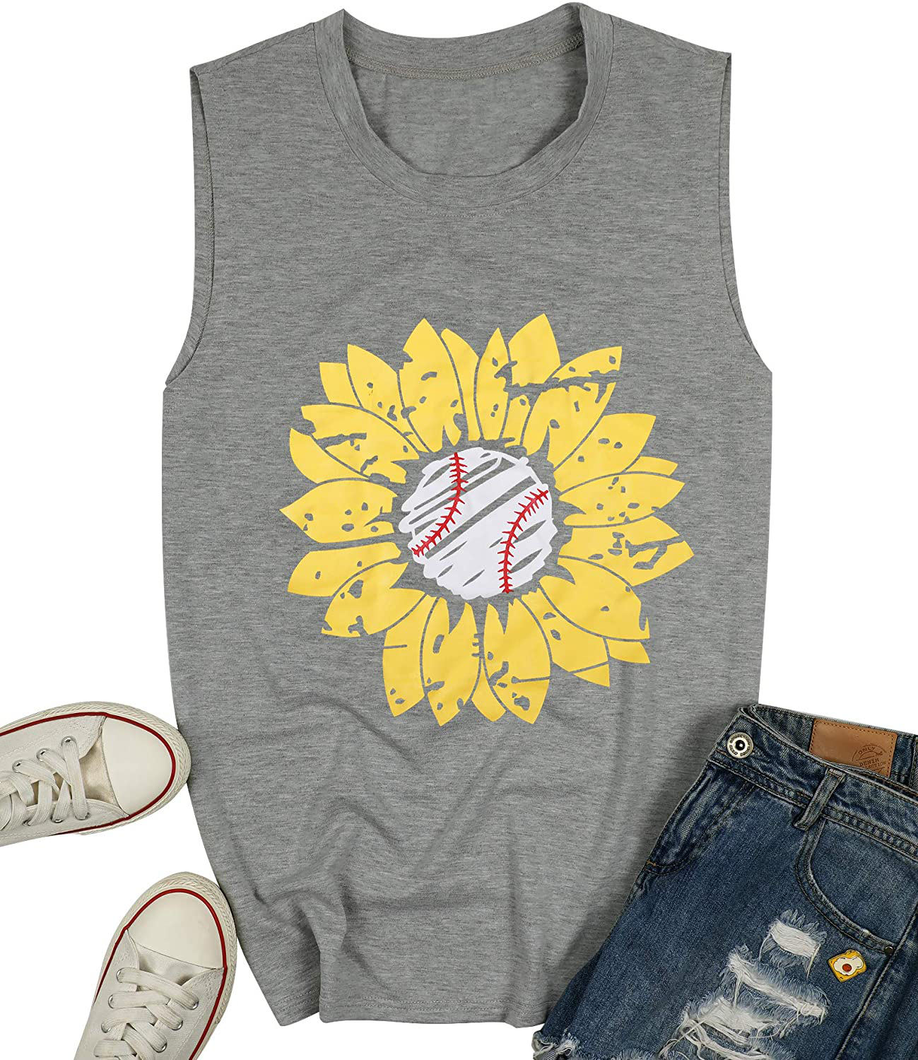 JINTING Summer Sunflower Graphic Tank Tops for Women Graphic Tank Tops Sleeveless Graphic Tee Shirts Letter Print Tank Top Apparel & Accessories > Clothing > Activewear Kylie Max