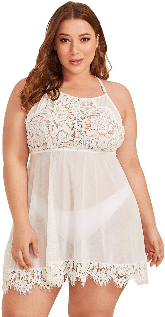 Floerns Women'S plus Size Lace Strap Babydoll Sleepwear Sexy Lingerie Apparel & Accessories > Clothing > Underwear & Socks > Lingerie Kylie Max