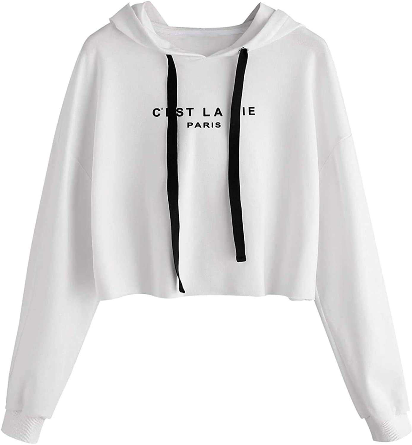 Sweatyrocks Women'S Letter Print Casual Long Sleeve Crop Top Sweatshirt Hoodies Apparel & Accessories > Clothing > Activewear Kylie Max
