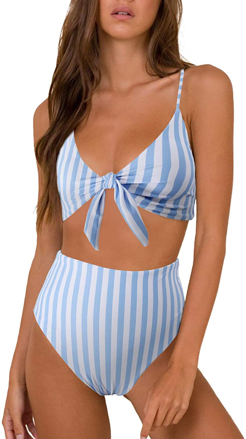 Blooming Jelly Womens High Waisted Bikini Set Tie Knot High Rise Two Piece Swimsuits Bathing Suits Apparel & Accessories > Clothing > Swimwear Blooming Jelly