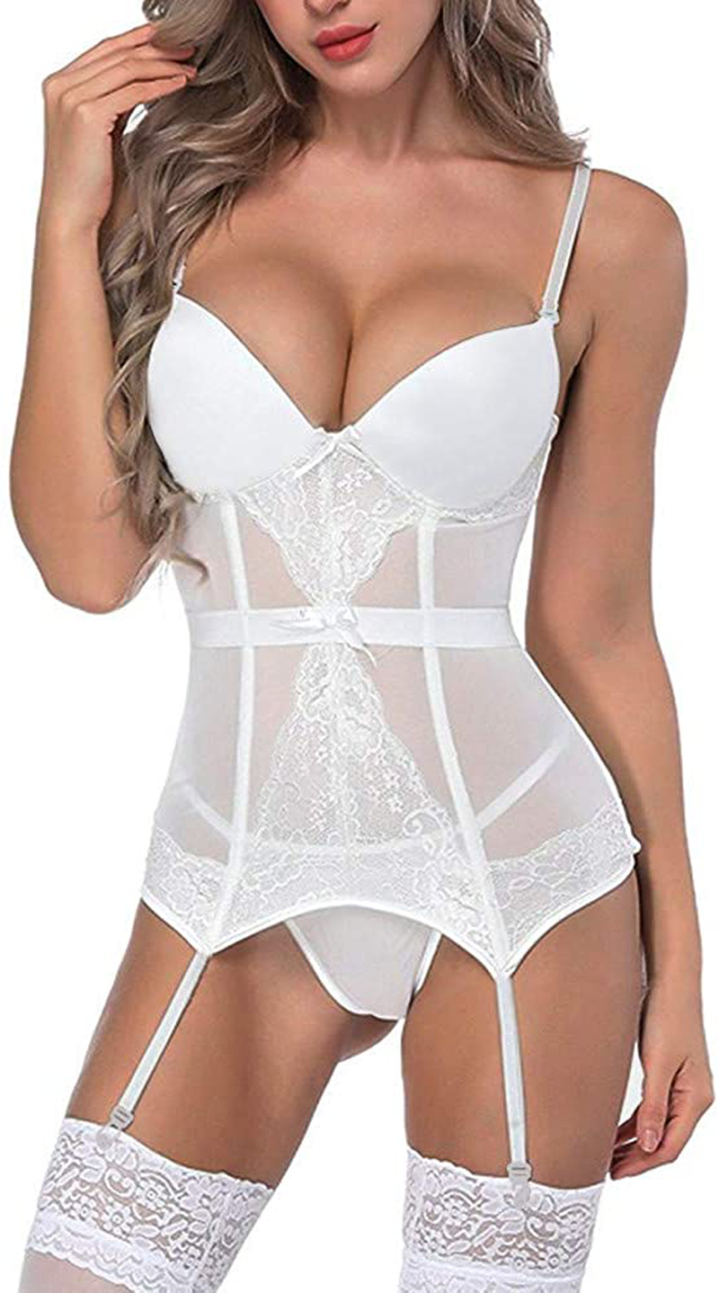 MOOKO Lingerie for Women Plus Size Lace Lingerie Sets Chemise Sleepwear Sexy Babydoll Mini Teddy Bodysuit Nightgown Apparel & Accessories > Clothing > Underwear & Socks > Lingerie MOOKO L-white X-Large