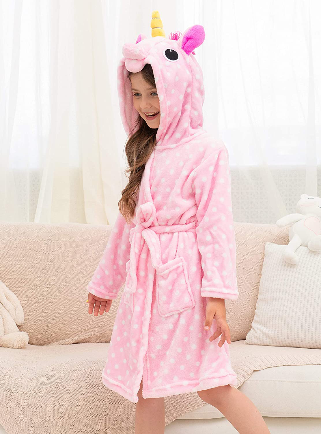 Doctor Unicorn Soft Unicorn Hooded Bathrobe Dots Sleepwear - Unicorn Gifts for Girls Apparel & Accessories > Clothing > Sleepwear & Loungewear > Robes Kylie Max