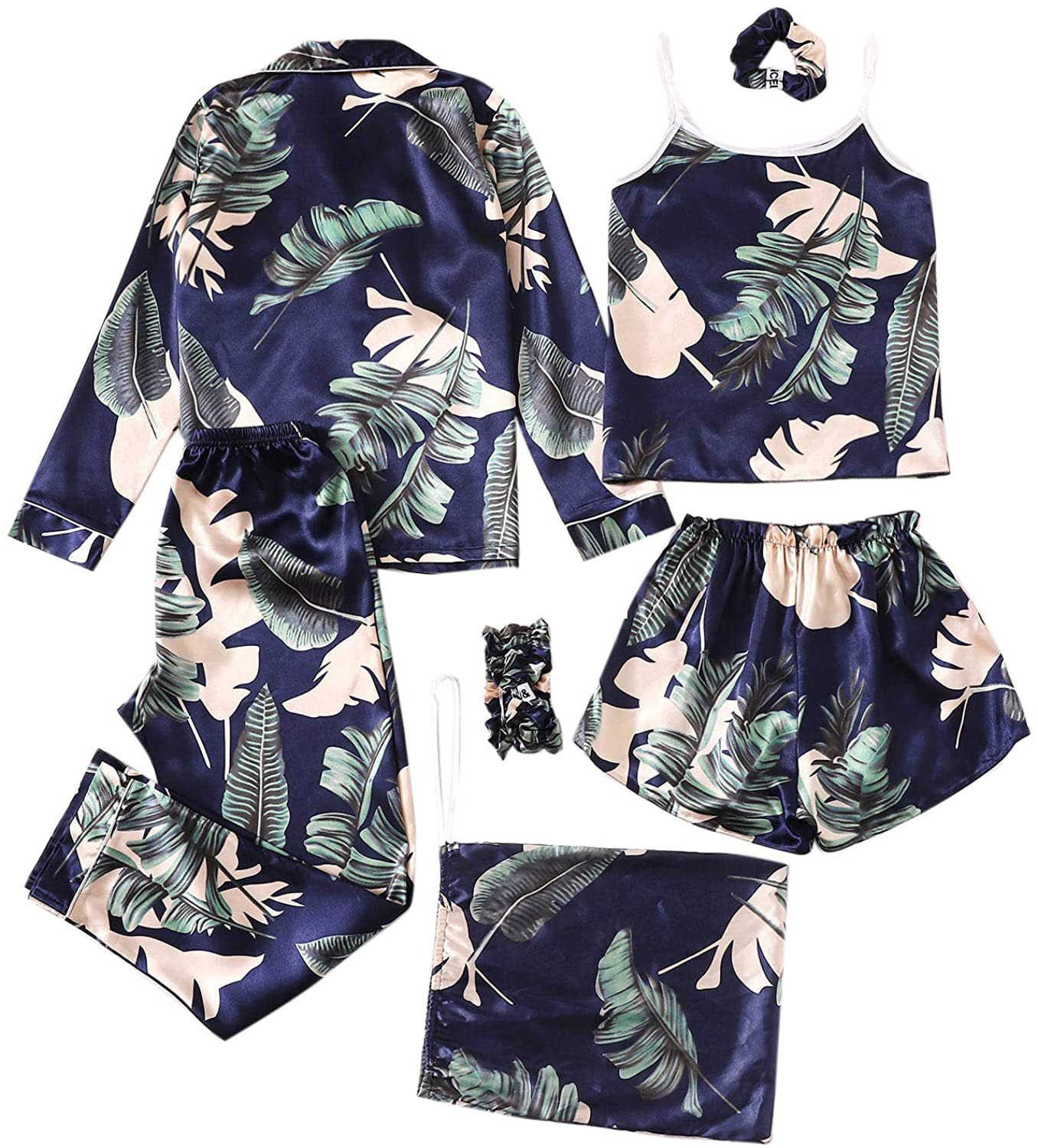Shein Women'S 7Pcs Pajama Set Cami Pjs with Shirt and Eye Mask Apparel & Accessories > Clothing > Sleepwear & Loungewear > Pajamas Kylie Max