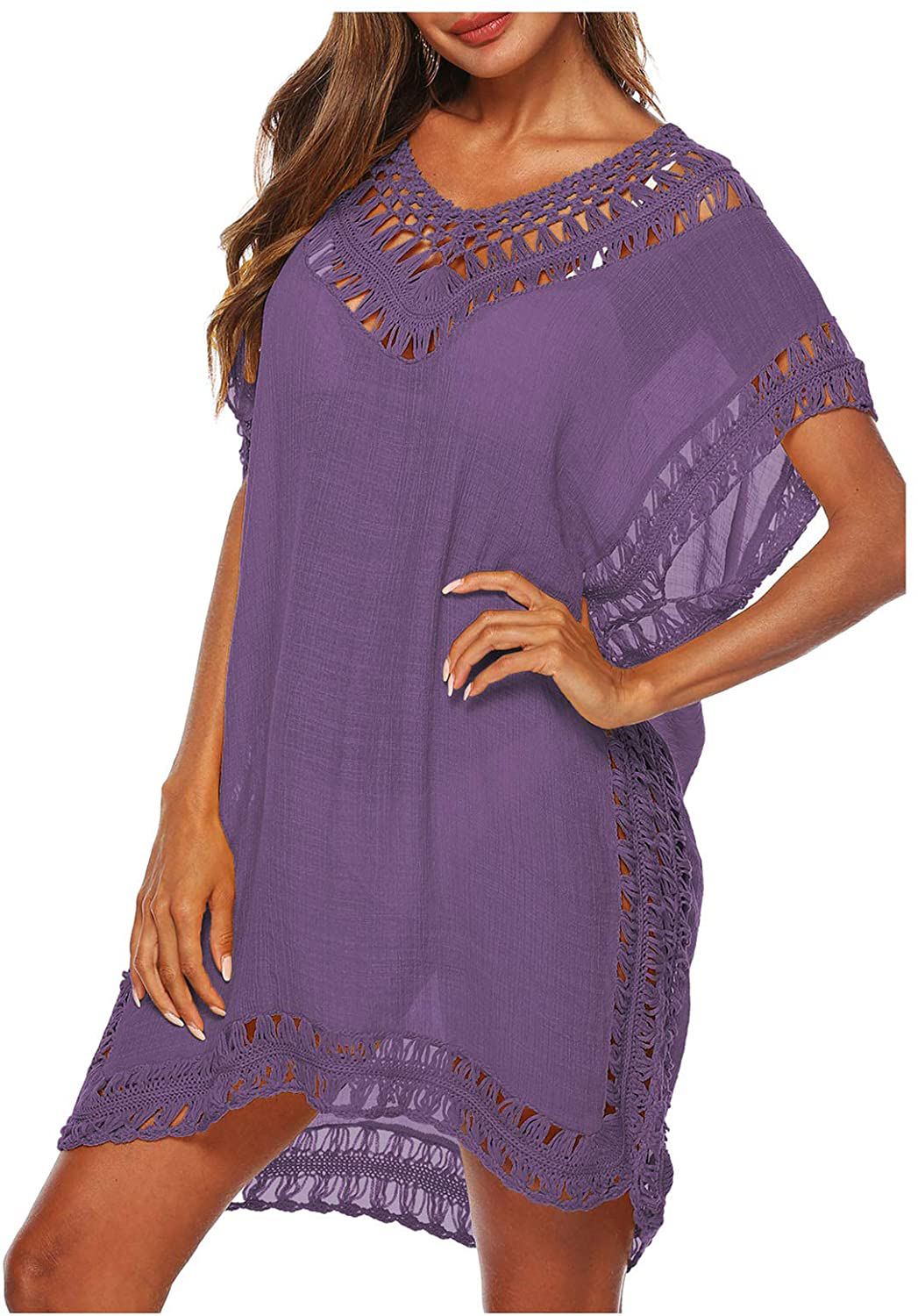 Wander Agio Womens Swimwear Cover up Swim Suit Beach Bikini Coverups Stripe Printing Hollow Out Apparel & Accessories > Clothing > Swimwear Kylie Max
