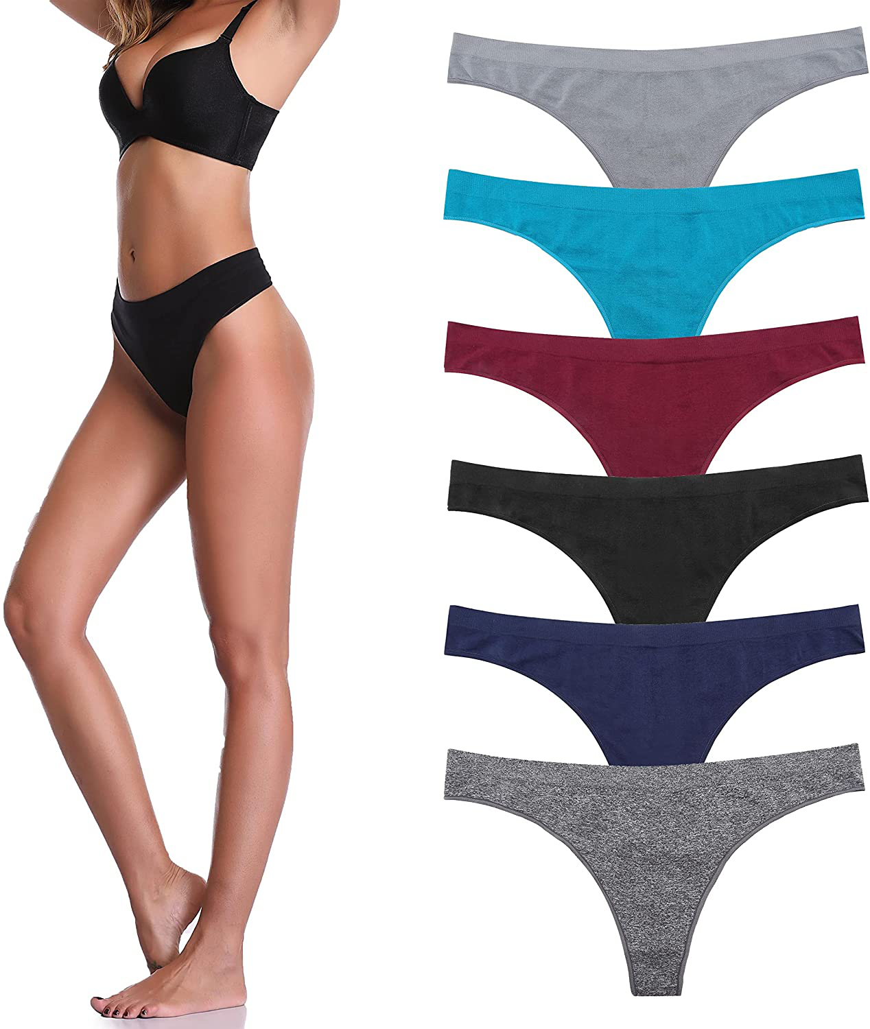 Imakokoni Seamless Thongs for Women No Show 6 Pack Women's Nylon Spandex Thong Underwear Apparel & Accessories > Clothing > Underwear & Socks > Underwear imakokoni Multi-d Small