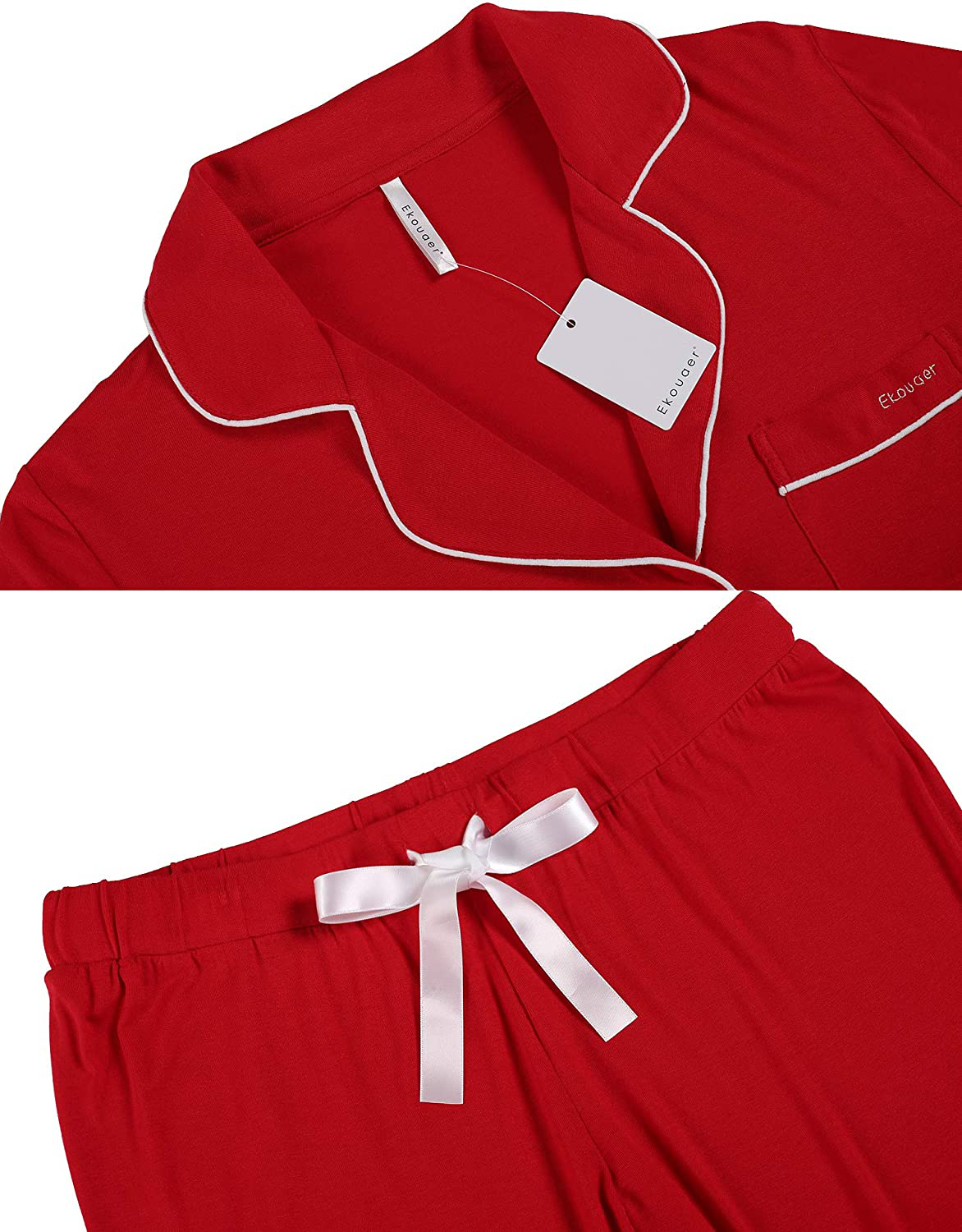 Ekouaer Pajamas Set Long Sleeve Sleepwear Womens Button down Nightwear Soft Pj Lounge Sets XS-XXL Apparel & Accessories > Clothing > Sleepwear & Loungewear > Pajamas Kylie Max