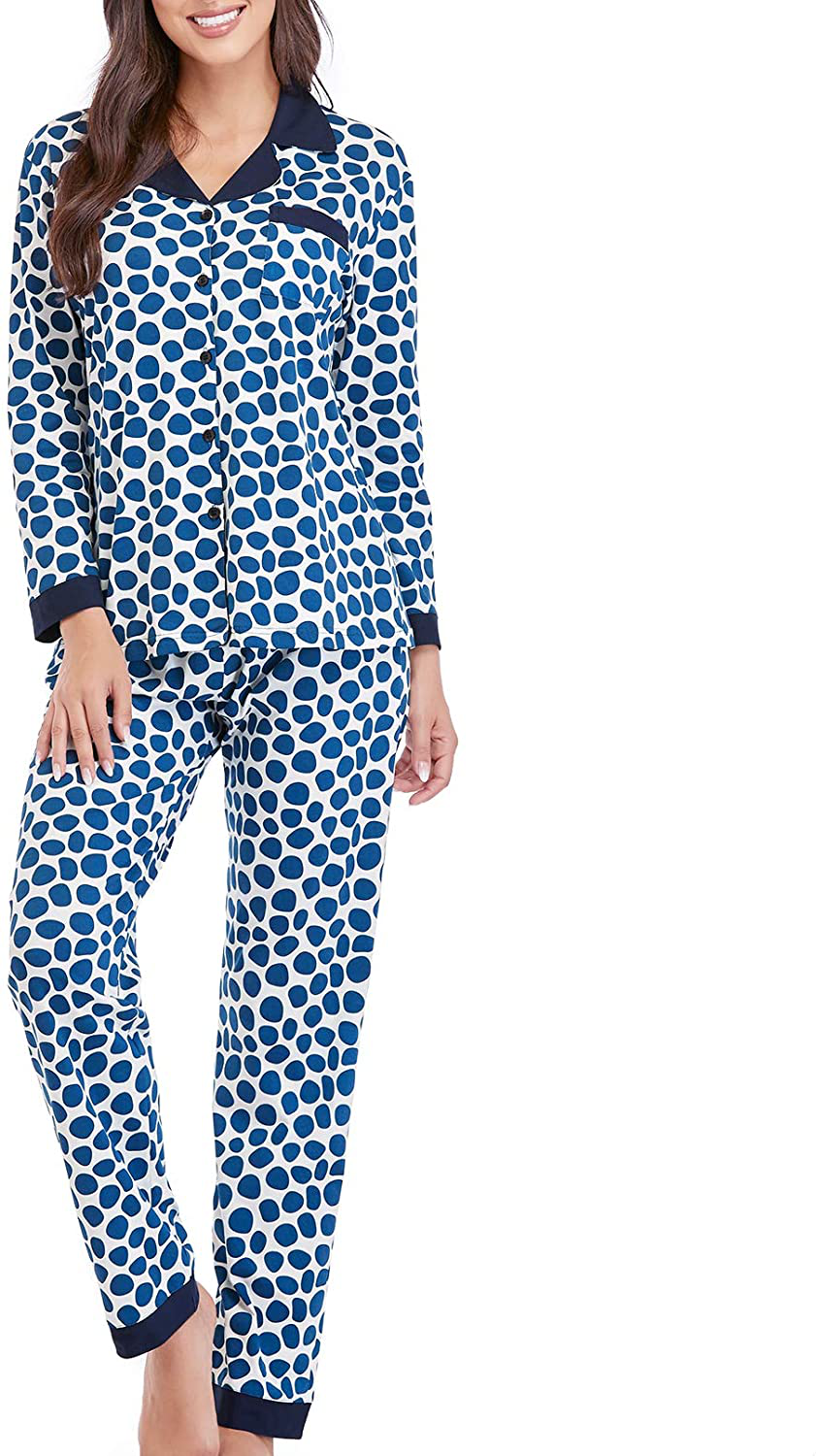 Eiggam Pajamas for Women Lounge Cotton Sleepwear Comfy Soft Long Button Down Pjs Set Pajamas Set Apparel & Accessories > Clothing > Sleepwear & Loungewear > Pajamas Eiggam