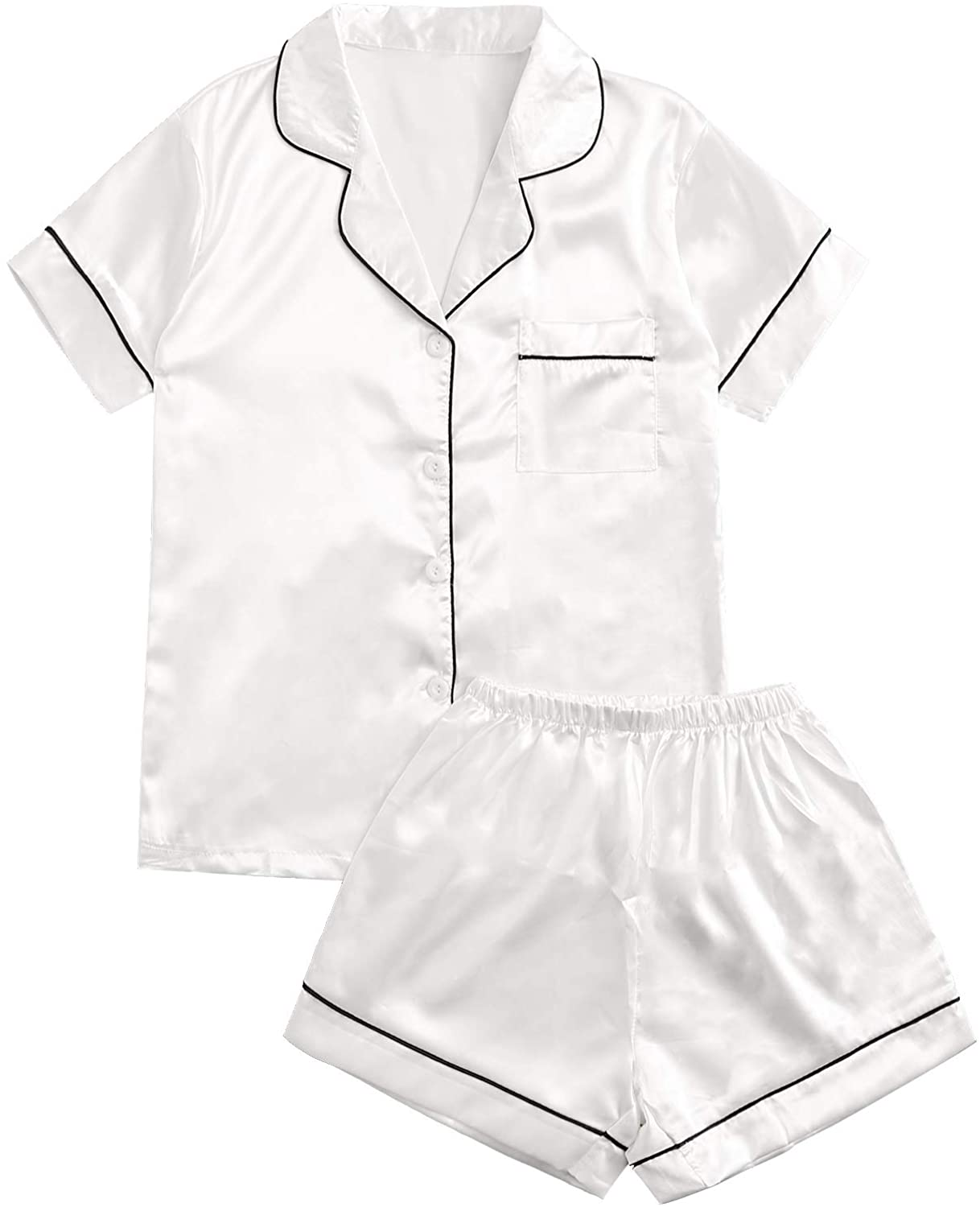 Sweatyrocks Women'S Short Sleeve Sleepwear Button down Satin 2 Piece Pajama Set Apparel & Accessories > Clothing > Sleepwear & Loungewear > Pajamas Kylie Max