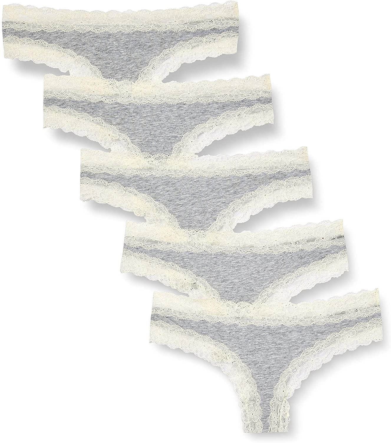 Iris & Lilly Women'S Cotton and Lace Thong Underwear, Pack of 5 Apparel & Accessories > Clothing > Underwear & Socks > Underwear Iris & Lilly Grey Heather XX-Large