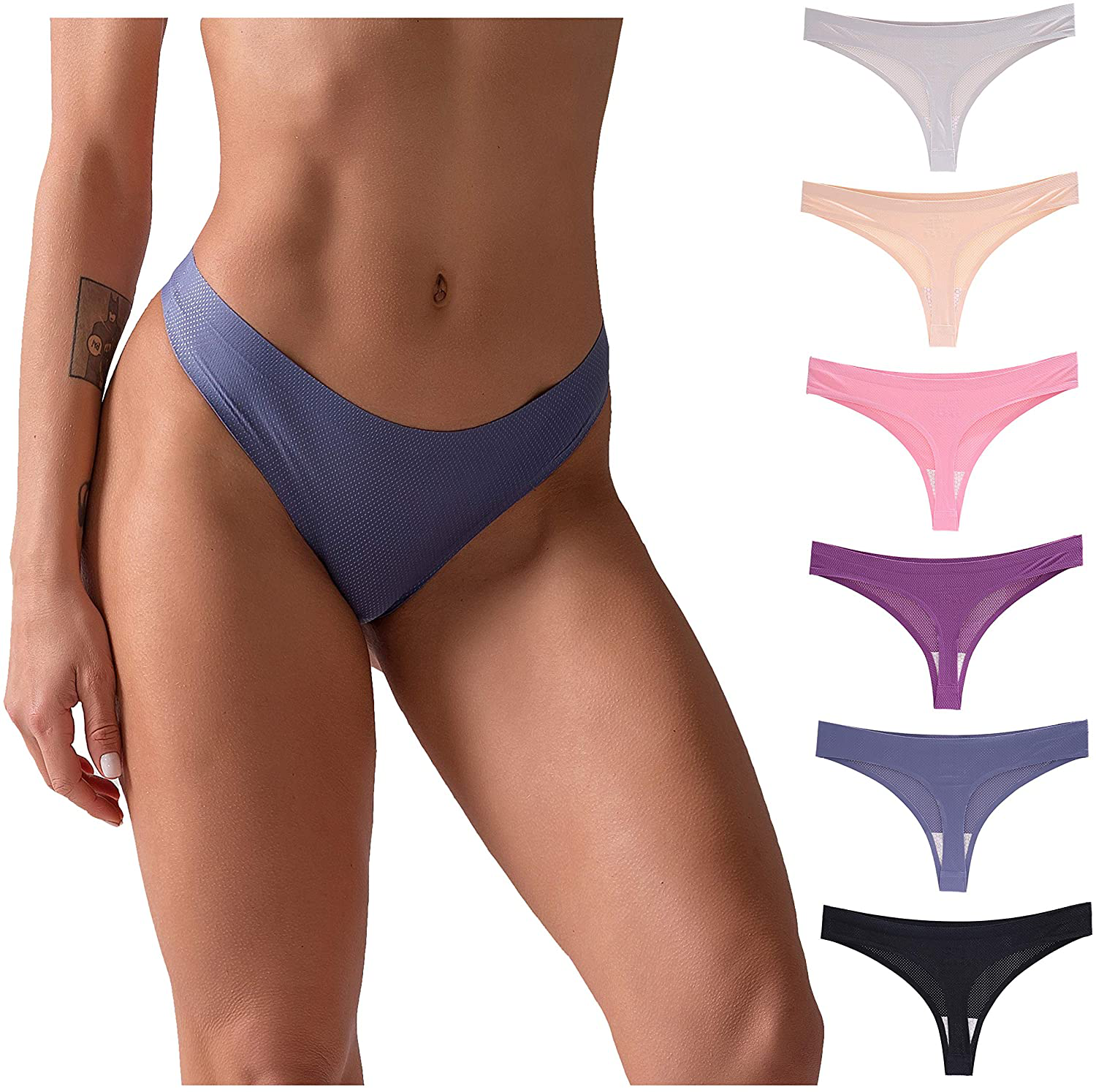 CRISAN Seamless Thongs for Women Nylon No Show Thong Underwear Women 6 Pack Apparel & Accessories > Clothing > Underwear & Socks > Underwear CRISAN B-6 Pack Multicolored X-Small