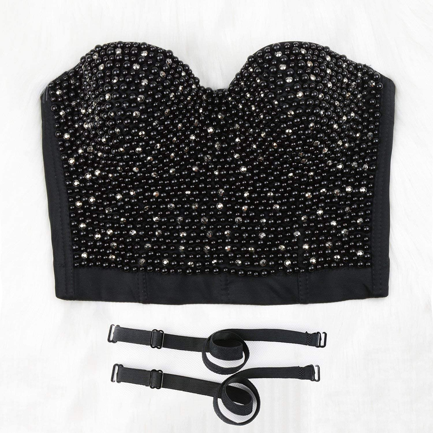 ELLACCI Women'S Diamond Pearls Beaded Rhinestone Bustier Crop Top Corset Tube Top Apparel & Accessories > Clothing > Underwear & Socks > Lingerie ELLACCI
