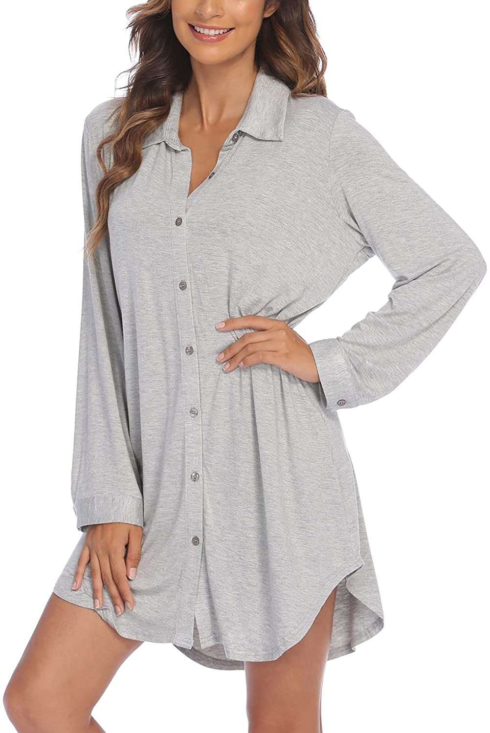 Ekouaer Button down 3/4 Sleeve & Long Sleeve Nightgown Boyfriend Sleepshirt Nightshirt Nightdress for Women Apparel & Accessories > Clothing > Sleepwear & Loungewear > Nightgowns Kylie Max