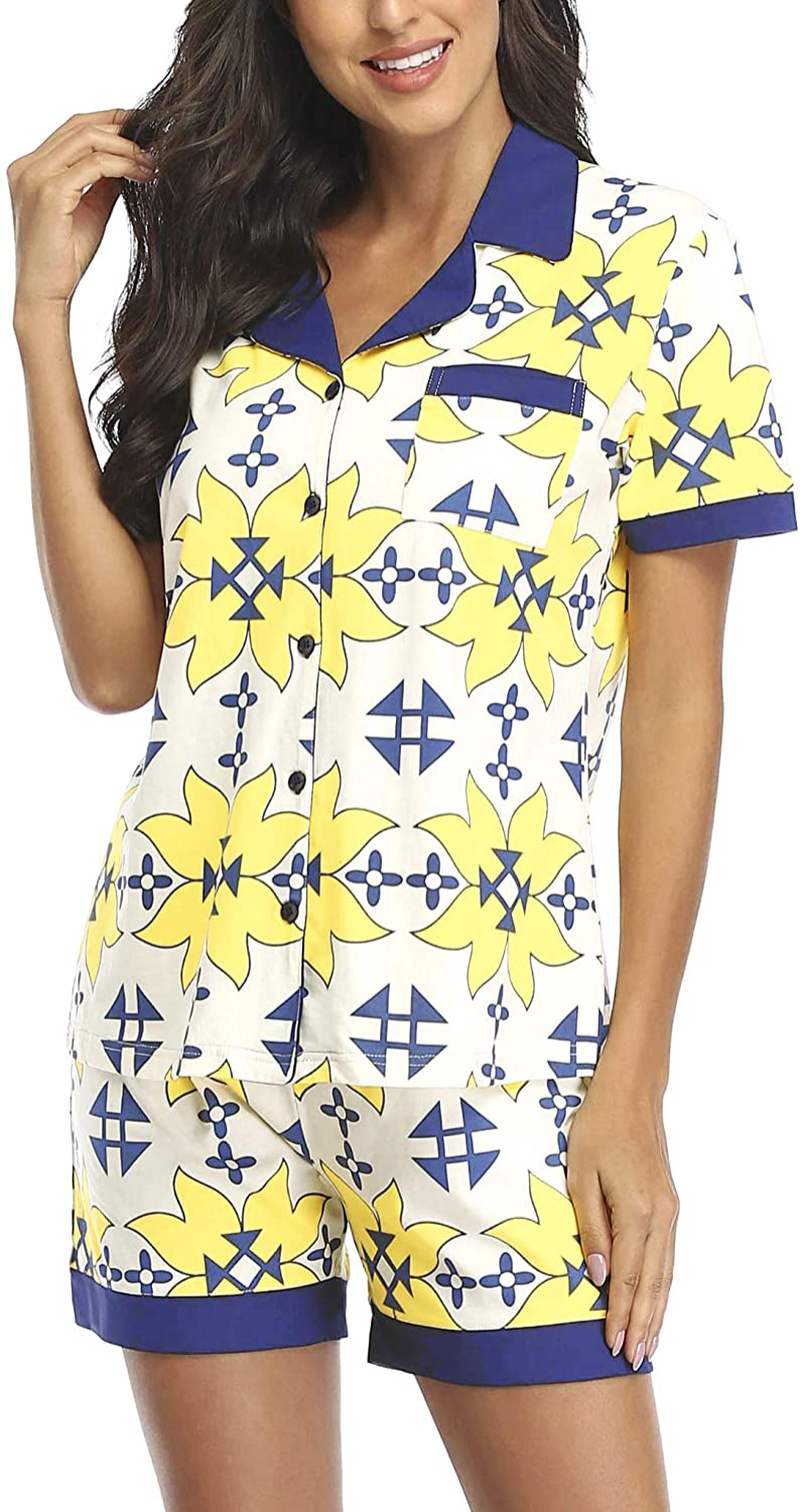 Women's Pajamas Set, Short Sleeve Sleepwear Button-Down Nightwear Soft Pj Lounge Sets Pajamas for Women Apparel & Accessories > Clothing > Sleepwear & Loungewear > Pajamas CULAYII Exclusive Design Pattern 4X-Large