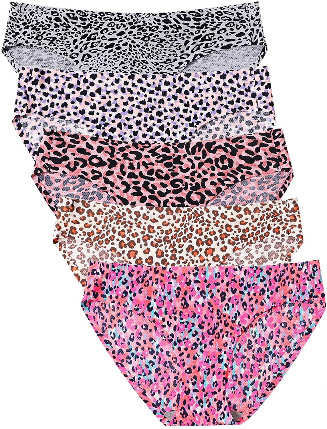 VOENXE Womens Seamless Underwear Breathable Stretch Bikini Panties Apparel & Accessories > Clothing > Underwear & Socks > Underwear voenxe G-5 Pack Leopard Print Large