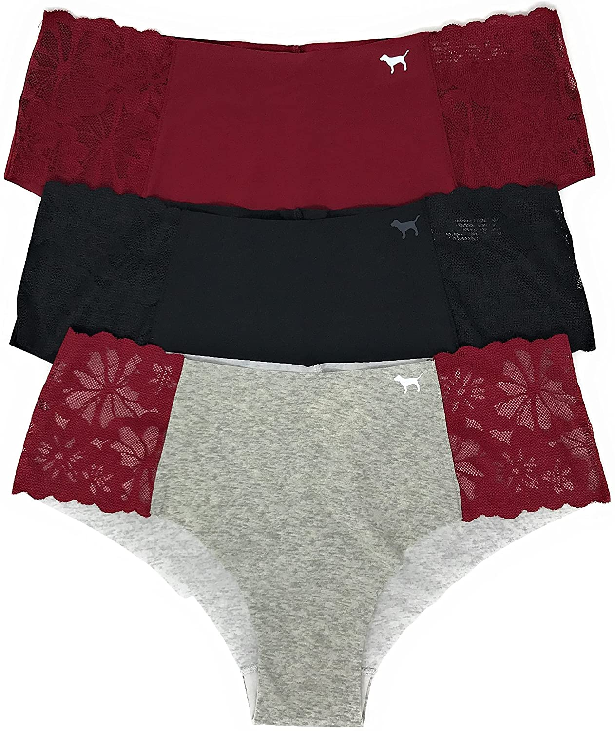 Victoria'S Secret Pink Cheekster Panty Set of 3 Victoria's Secret No Show Cranberry / Black / Gray Cranberry Large