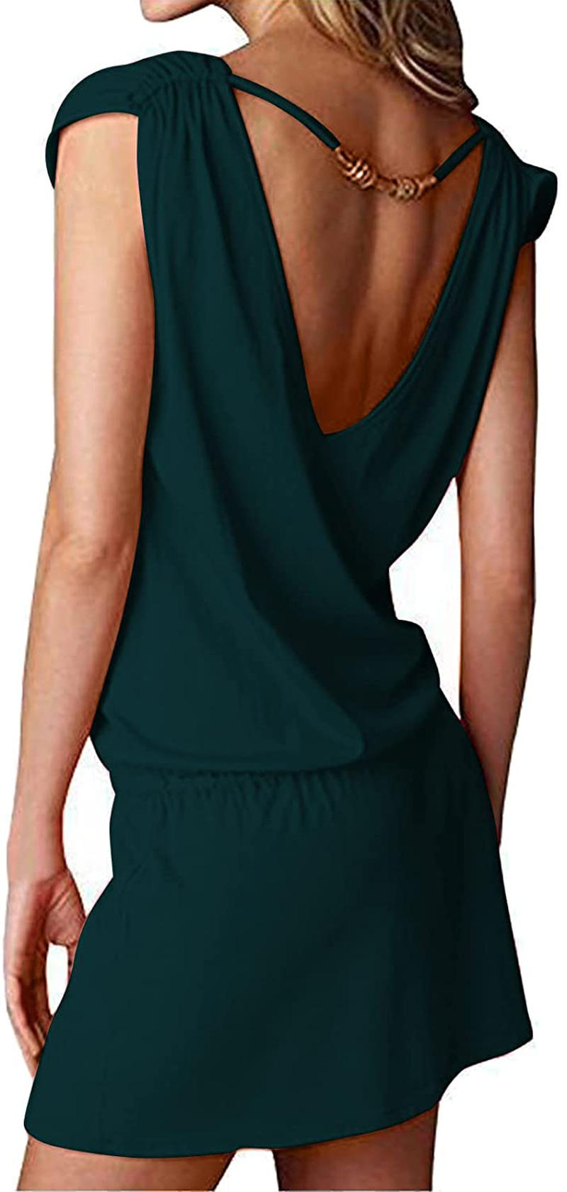 Hount Women'S Beach Swimsuit Cover up Deep V-Neck Short Mini Dress Beach Skirt Apparel & Accessories > Clothing > Swimwear Kylie Max
