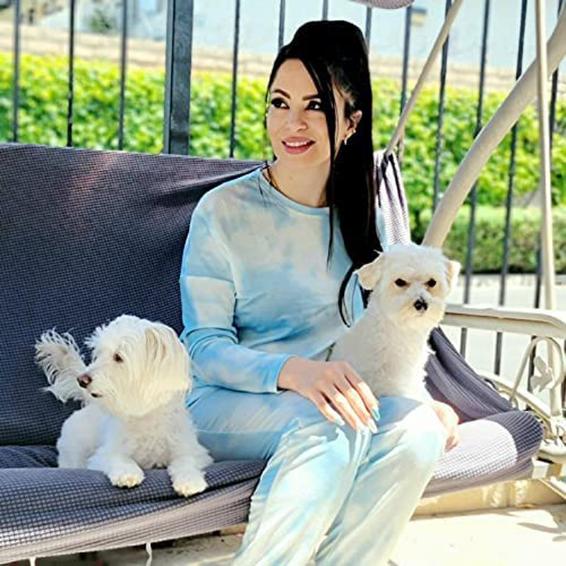 KIRUNDO Women’s Tie Dye Pajamas Set Long Sleeves Jogger PJ Sets Two Pieces Round Neck Loungewear Nightwear Sleepwear Apparel & Accessories > Clothing > Sleepwear & Loungewear > Pajamas KIRUNDO