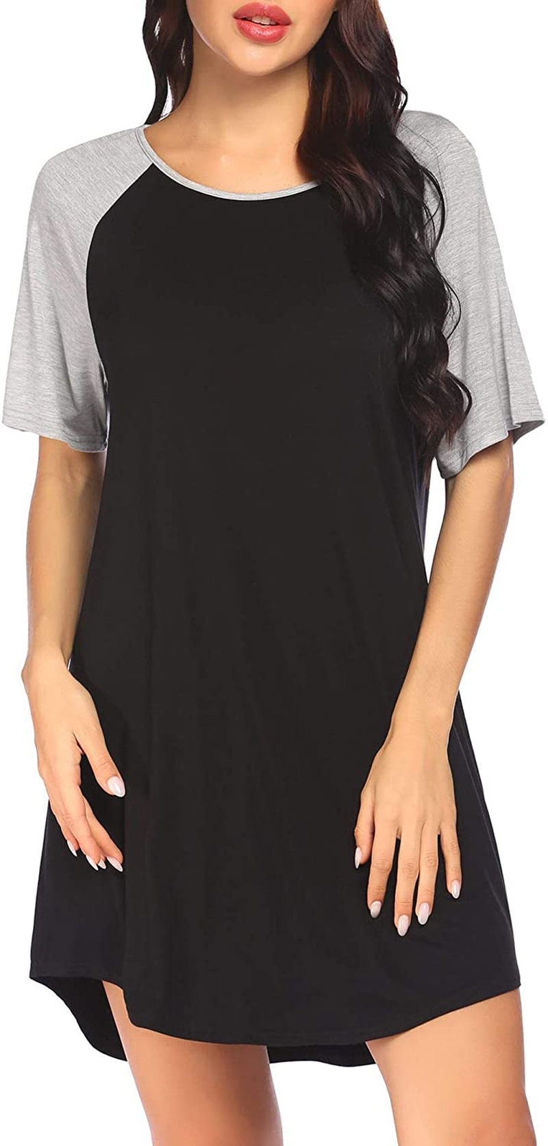 Ekouaer Short Sleeve Nightgown Raglan Sleepshirt Color Block Nightshirt Lounge Dress Casual Sleepwear for Women Apparel & Accessories > Clothing > Sleepwear & Loungewear > Nightgowns Kylie Max