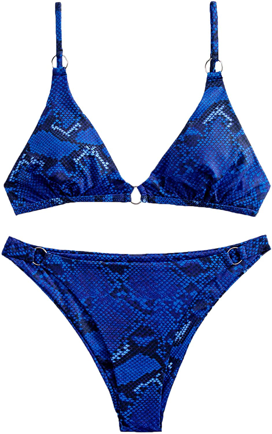 SOLY HUX Women's Print Tie Back Triangle Bikini Bathing Suits 2 Piece Swimsuits Apparel & Accessories > Clothing > Swimwear KYLIE MAX Blue Snakeskin Small