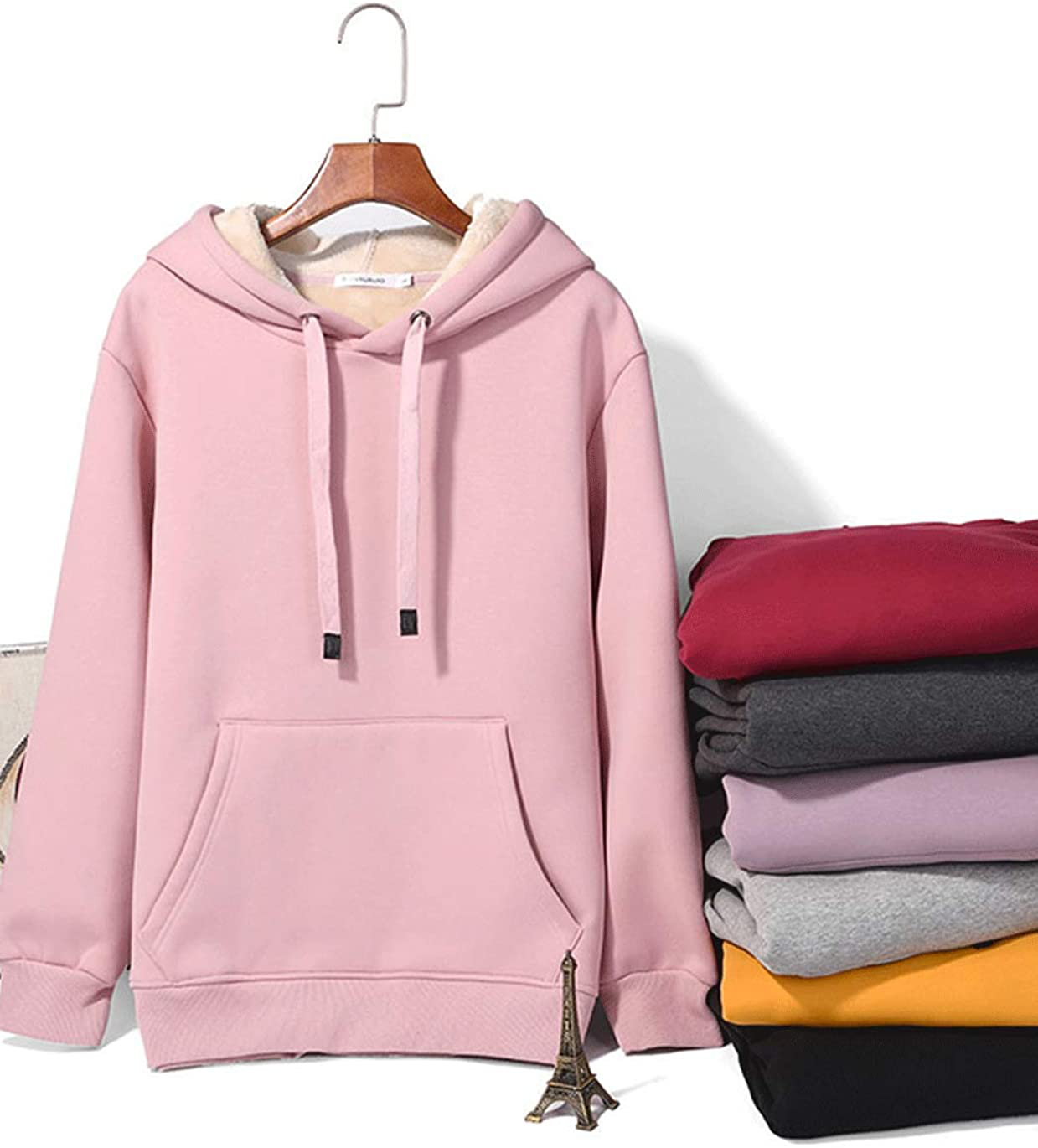 Haellun Womens Casual Winter Warm Fleece Sherpa Lined Pullover Hooded Sweatshirt Apparel & Accessories > Clothing > Activewear Kylie Max