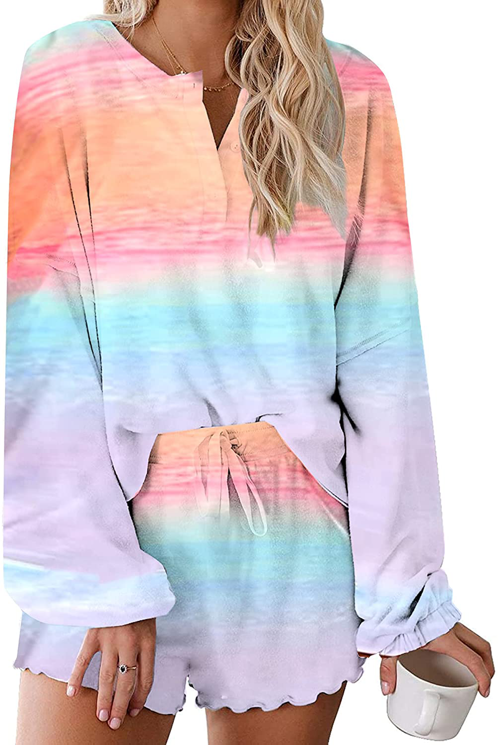 Ekouaer Tie Dye Pajamas Set Womens Loungewear Sleepwear 2 Piece PJ Sets Apparel & Accessories > Clothing > Sleepwear & Loungewear > Pajamas Ekouaer Wonderful Long Sleeve 2 X-Large