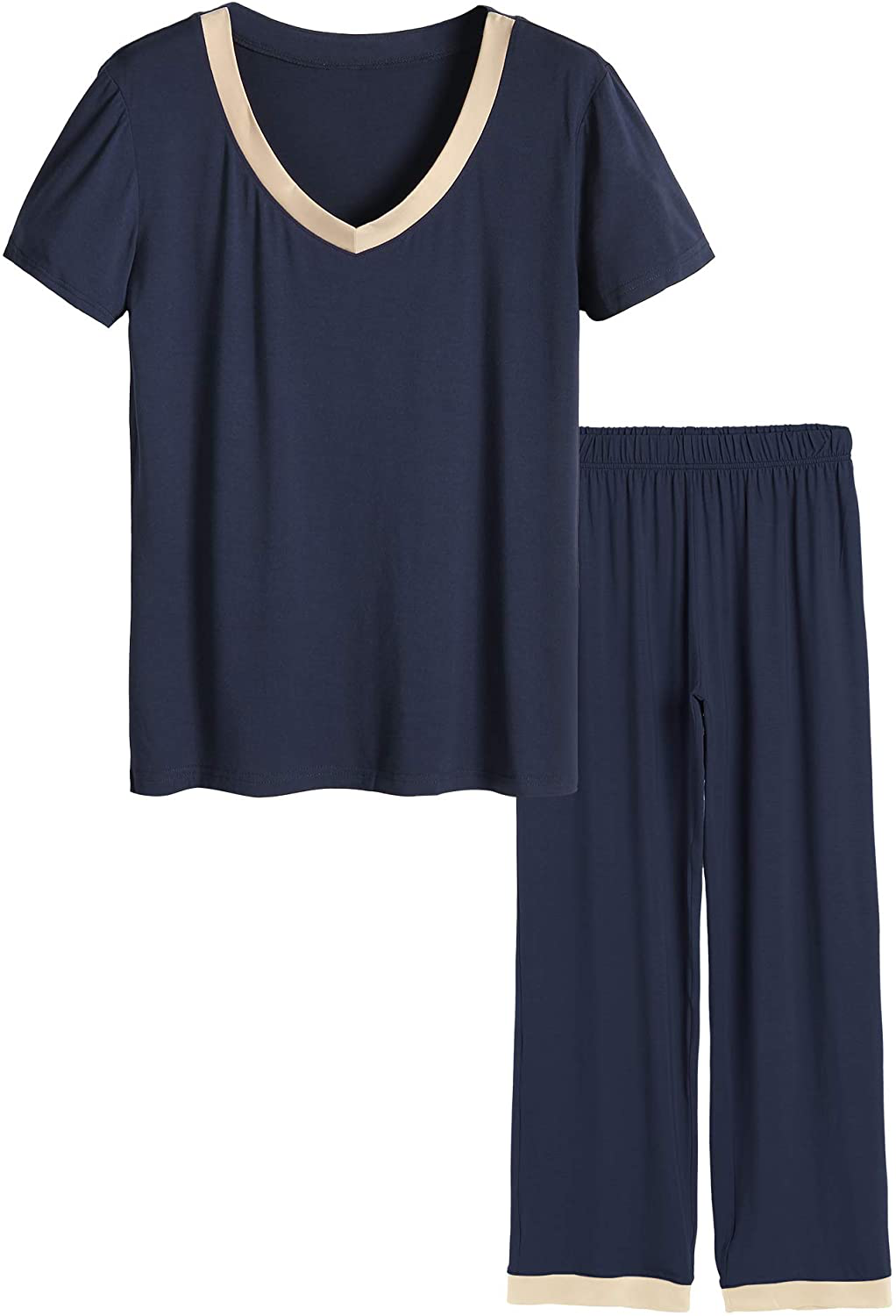 Latuza Women's V-neck Sleepwear Short Sleeves Top with Pants Pajama Set Apparel & Accessories > Clothing > Sleepwear & Loungewear > Pajamas Latuza Navy Small