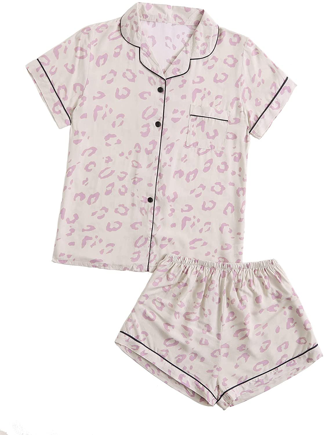 SweatyRocks Women's Short Sleeve Sleepwear Button Down Satin 2 Piece Pajama Set Apparel & Accessories > Clothing > Sleepwear & Loungewear > Pajamas SweatyRocks