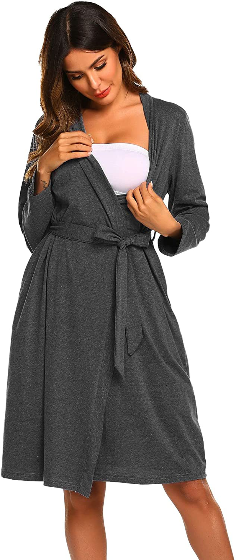 Ekouaer Maternity Robe 3 in 1 Labor Delivery Nursing Gown Hospital Breastfeeding Dress Bathrobes Apparel & Accessories > Clothing > Sleepwear & Loungewear > Robes Kylie Max