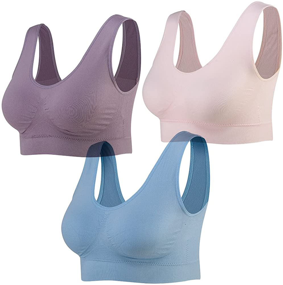 Lemef 3-Pack Seamless Sports Bra Wirefree Yoga Bra with Removable Pads for Women Apparel & Accessories > Clothing > Underwear & Socks > Bras Kylie Max
