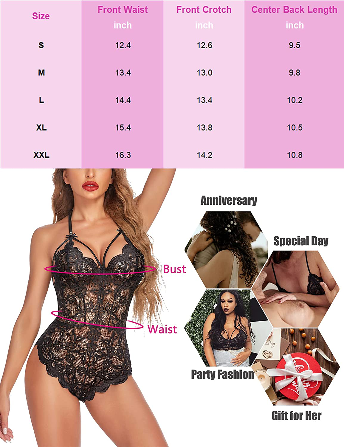 Avidlove Teddy Lingerie for Women Snap Crotch Lace Bodysuit Strappy One Piece Babydoll Apparel & Accessories > Clothing > Underwear & Socks > Lingerie Avidlove