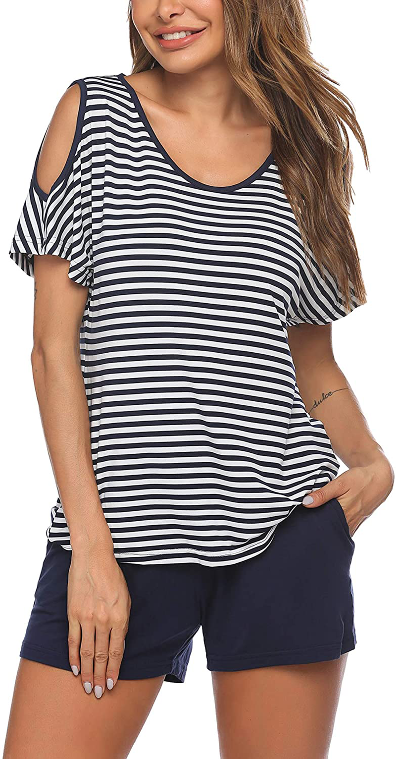 Ekouaer Womens Pajama Set Sleeveless Tank Top and Shorts Pj Set Lace Hem Sleepwear S-XXL Apparel & Accessories > Clothing > Sleepwear & Loungewear > Pajamas Ekouaer 02 Navy Blue Small