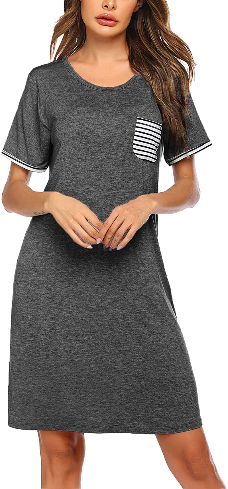 Ekouaer Nightgowns for Women Sleepshirt Short Sleeve Pajama Shirt Soft Sleep Dress Striped Pocket Loungewear Nightshirt Apparel & Accessories > Clothing > Sleepwear & Loungewear > Nightgowns Kylie Max