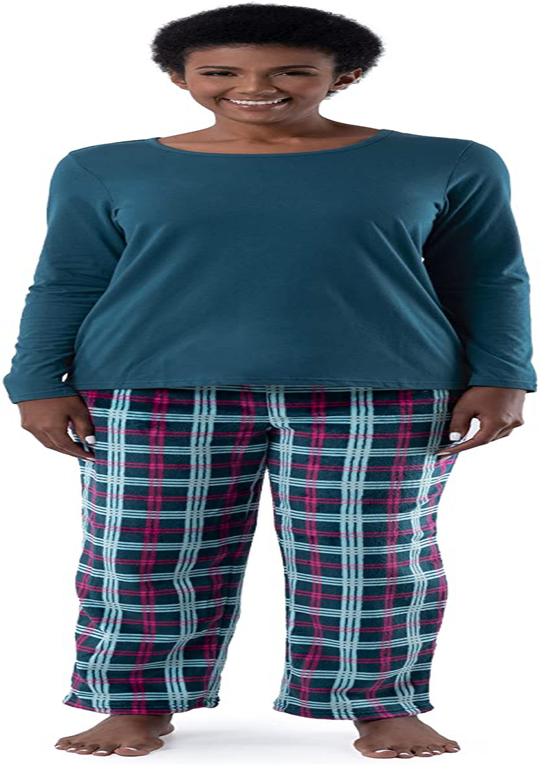Fruit of the Loom Women's Sueded Jersey Crew Top and Fleece Pant Sleep Set Apparel & Accessories > Clothing > Sleepwear & Loungewear > Pajamas Fruit of the Loom Midnight Blue/Tartan Plaid Small