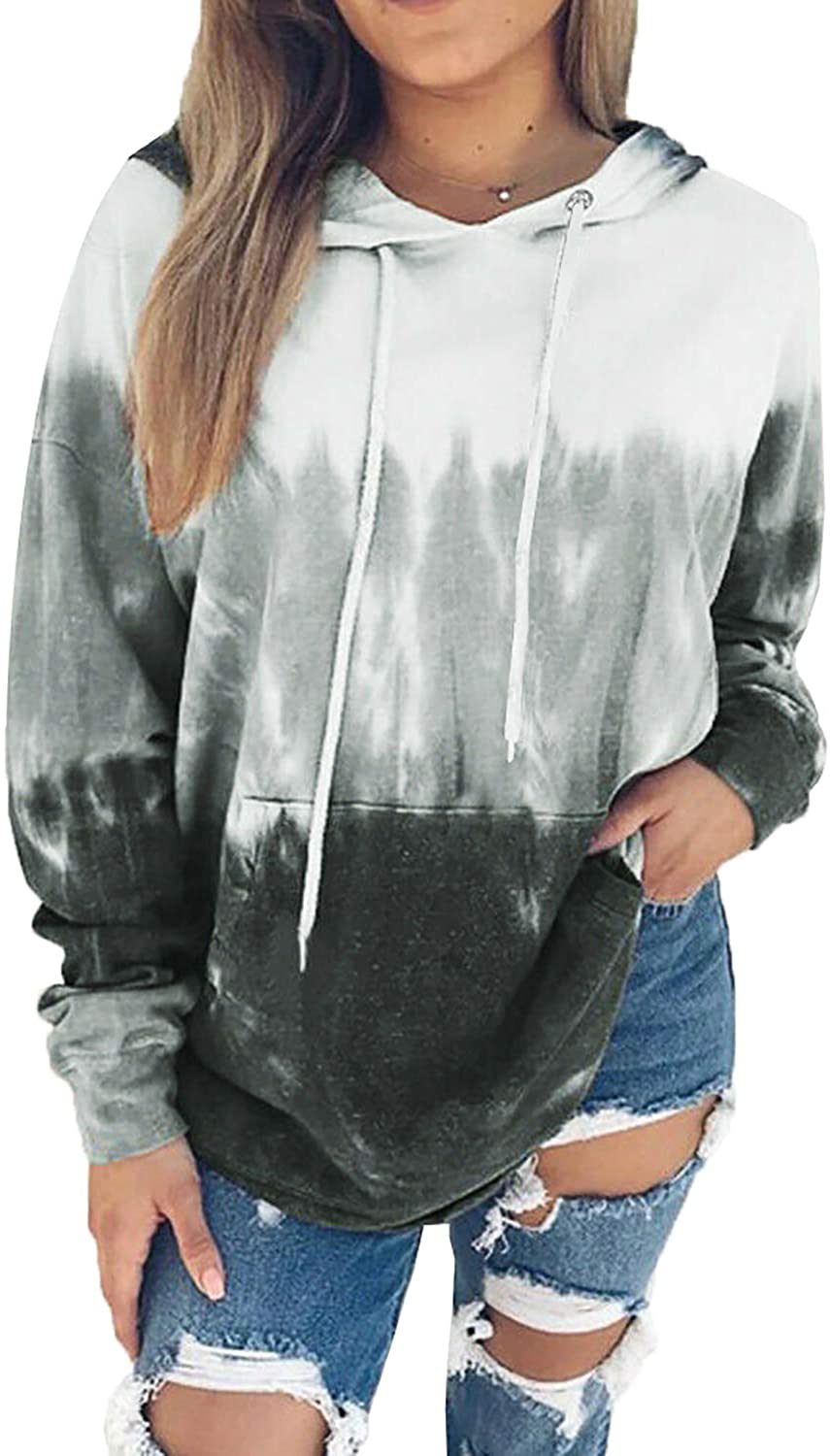 Eytino Women Hoodies Tops Tie Dye Printed Long Sleeve Drawstring Pullover Sweatshirts with Pocket(S-Xxl) Apparel & Accessories > Clothing > Activewear Kylie Max