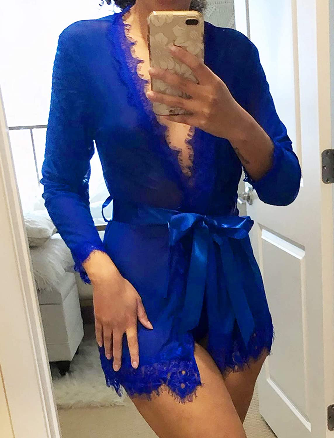 Avidlove Sexy Lace Robe Kimono Mesh Nightgown Babydoll Lingerie Set Apparel & Accessories > Clothing > Underwear & Socks > Lingerie Kylie Max