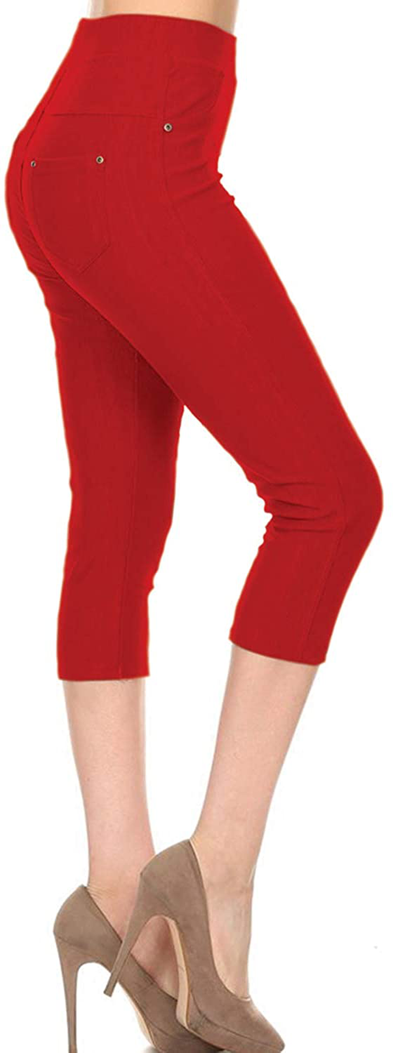 Leggings Depot Premium Quality Women's Cotton Blend Stretch Pull-on Jeggings with Pockets Apparel & Accessories > Clothing > Activewear LEGGINGS DEPOT Capri-red One Size