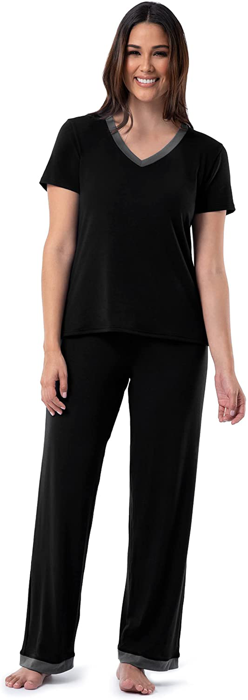 Fruit of the Loom Women's Short Sleeve Tee and Pant 2 Piece Sleep Set Apparel & Accessories > Clothing > Sleepwear & Loungewear > Pajamas Fruit of the Loom Black Medium