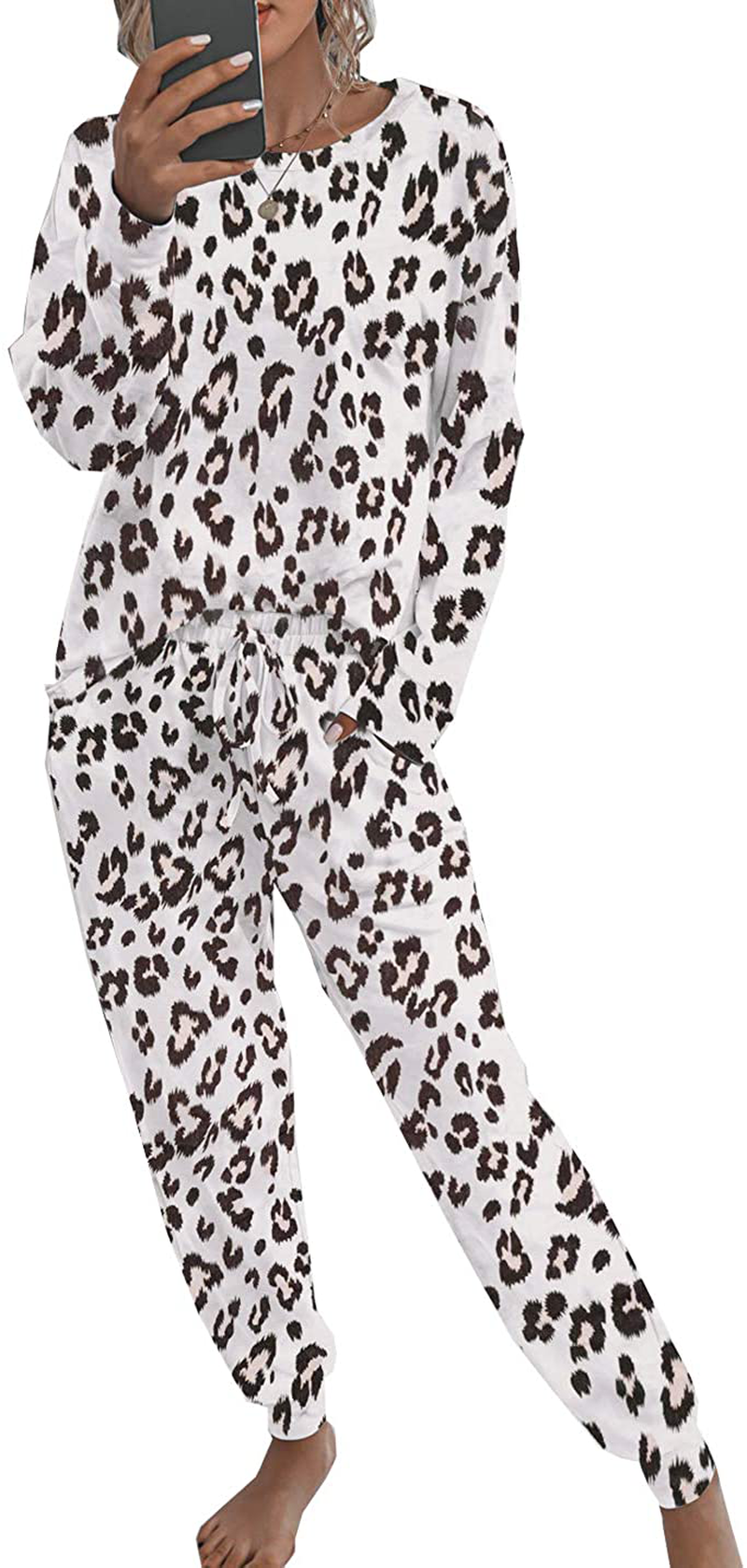 PRETTYGARDEN Women’s Tie Dye Two Piece Pajamas Set Long Sleeve Sweatshirt with Long Pants Sleepwear Apparel & Accessories > Clothing > Sleepwear & Loungewear > Pajamas PRETTYGARDEN Leopard Small